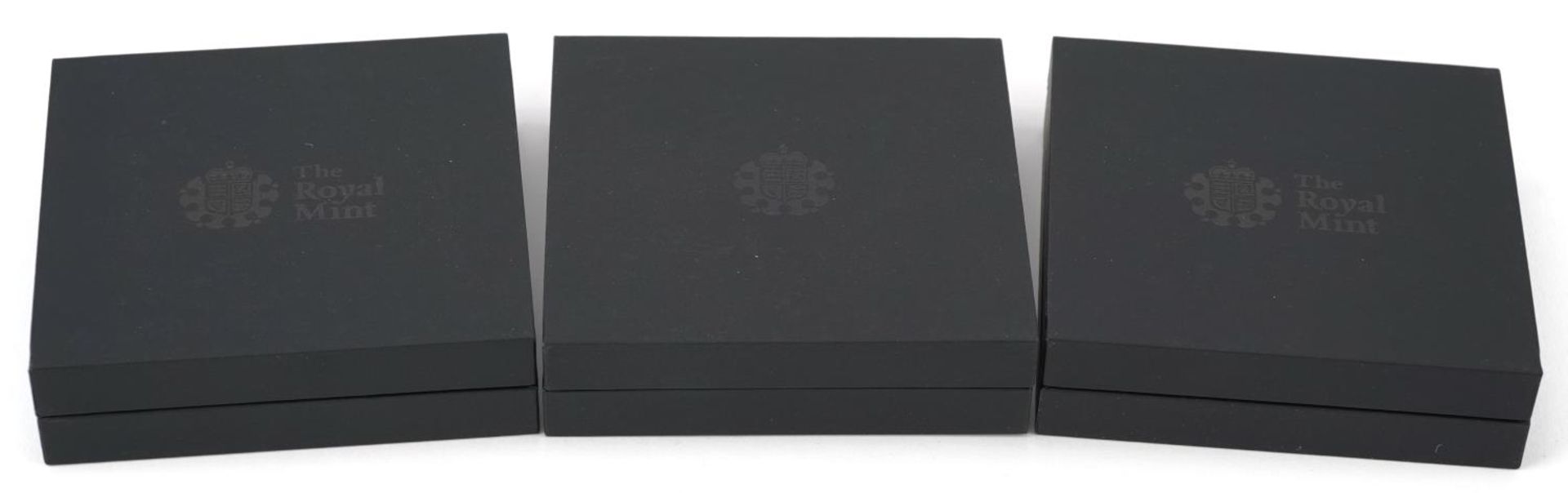 Three silver proof coins by The Royal Mint with cases and boxes, comprising 2019 one ounce coin - Image 3 of 3