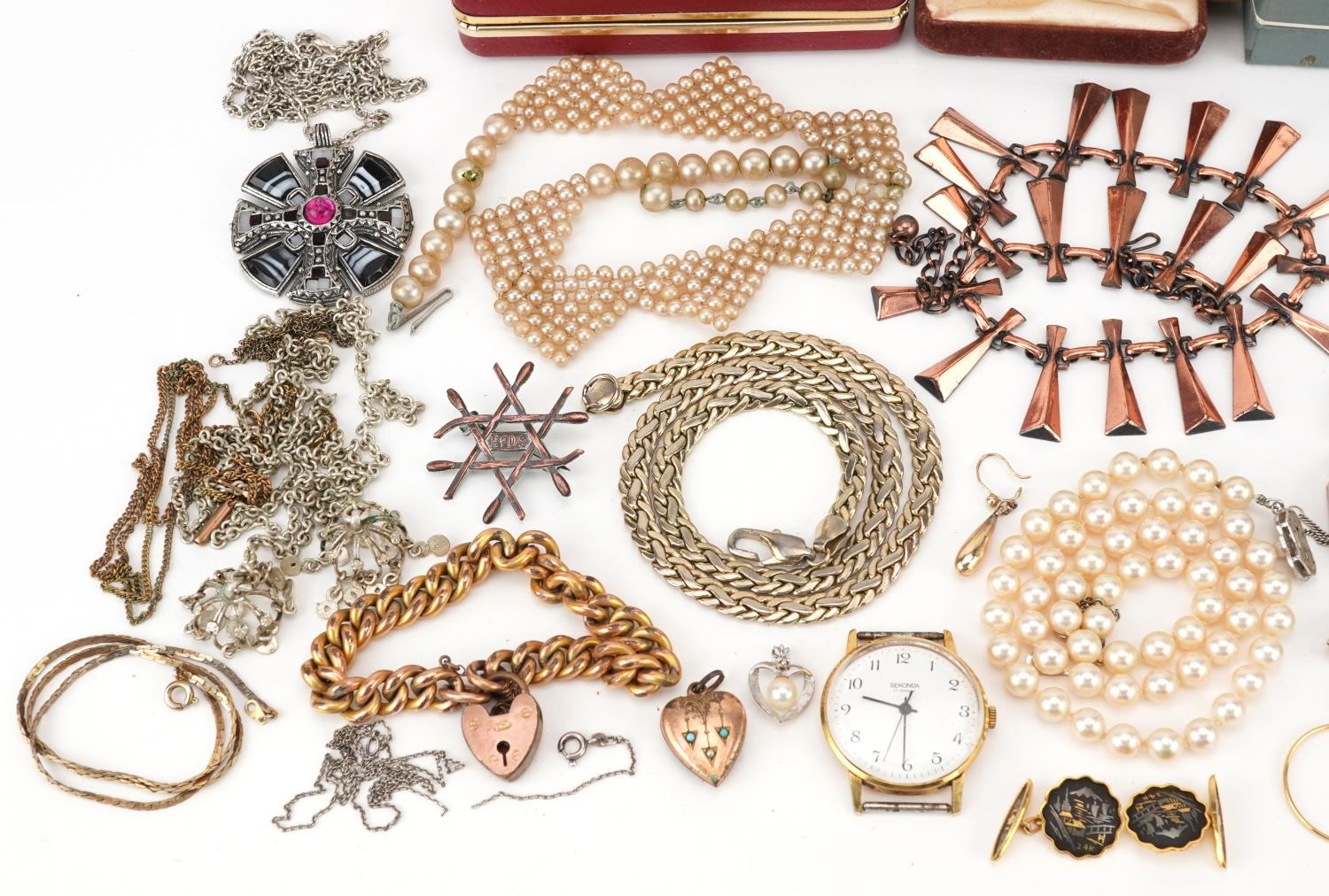 Antique and later jewellery and wristwatches including Victorian gold plated bracelet with love - Image 3 of 5