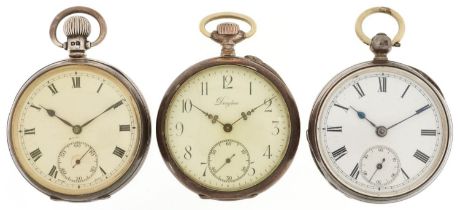 Three Victorian and later silver key wind and keyless pocket watches comprising The Farringdon B,