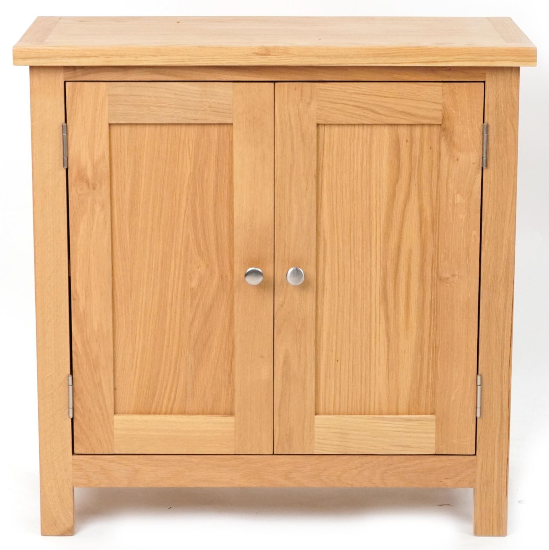 Contemporary light oak two door side cupboard, 75.5cm H x 75cm W x 33.5cm D - Image 2 of 5