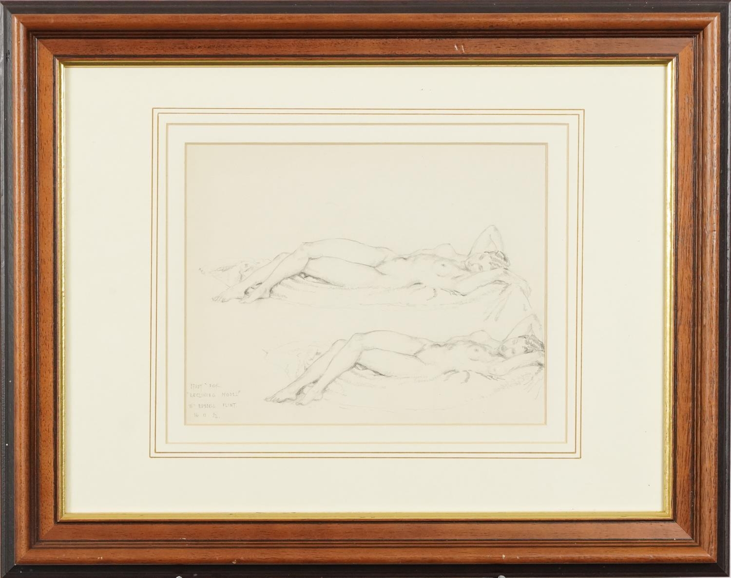 Attributed to Sir William Russell Flint - Study for reclining model, pencil on paper, mounted, - Image 2 of 5