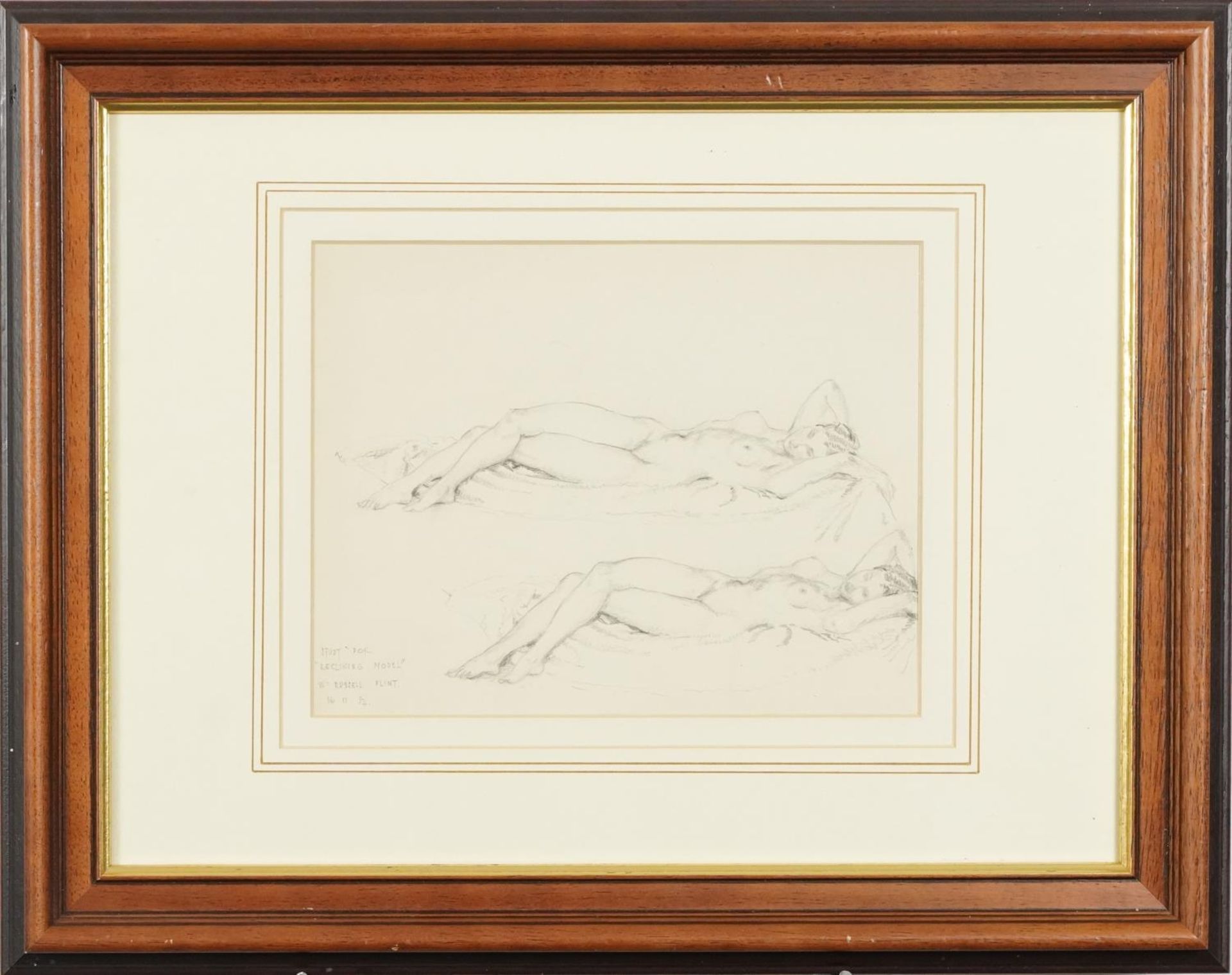 Attributed to Sir William Russell Flint - Study for reclining model, pencil on paper, mounted, - Bild 2 aus 5