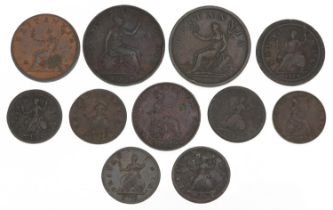 George III and later British coinage comprising two pennies dates 1806 and 1856, three half