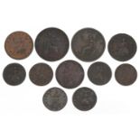 George III and later British coinage comprising two pennies dates 1806 and 1856, three half