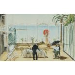 Charles Motley - You Never Can Tell, heightened watercolour theatre set design, Wright Hepburn