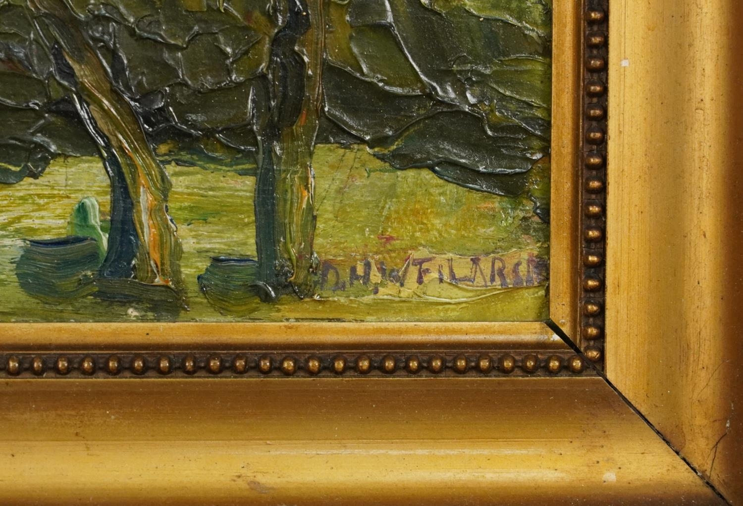 Woodland, Impressionist impasto oil on board bearing an indistinct signature, possibly D H W - Image 3 of 4