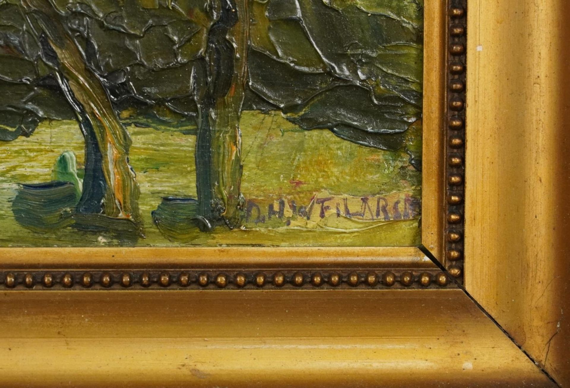 Woodland, Impressionist impasto oil on board bearing an indistinct signature, possibly D H W - Bild 3 aus 4