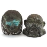 Two Egyptian faience glazed heads including a shabti, the largest 6.5cm high