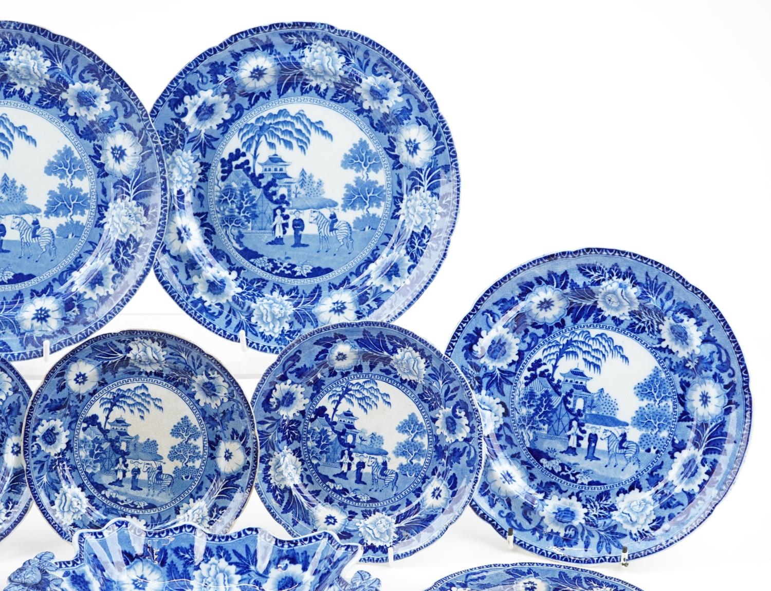Rogers, Victorian pearlware decorated in the chinoiserie manner comprising pair of dishes with - Image 3 of 5