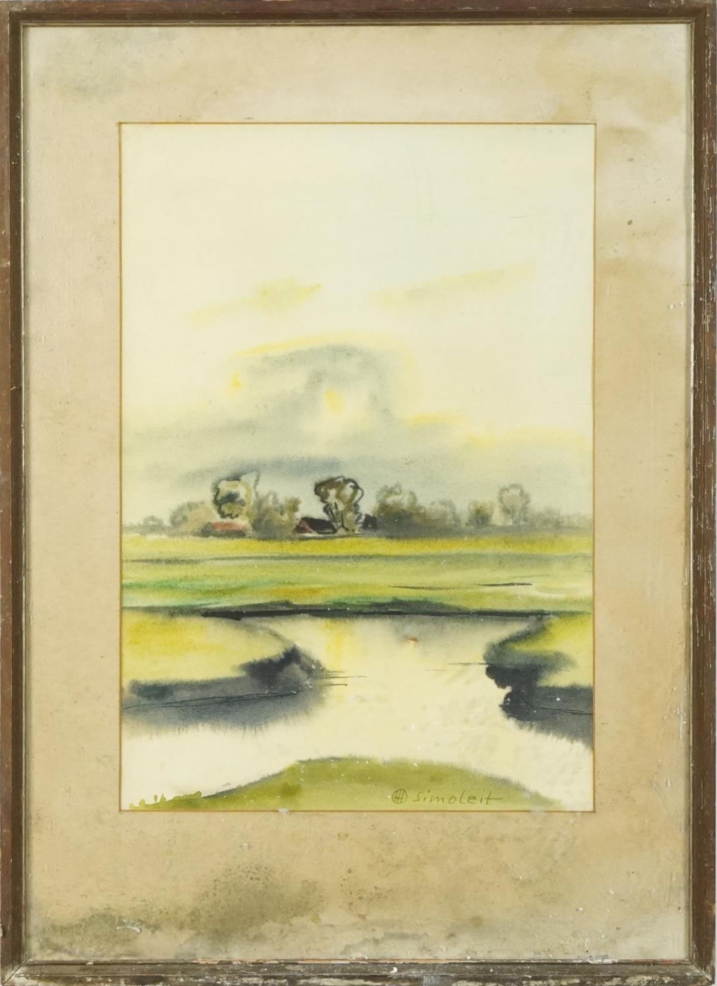 Hans Simoleit - Landscape with river, German Expressionist watercolour, Franz Leuwerbremen label - Bild 2 aus 5