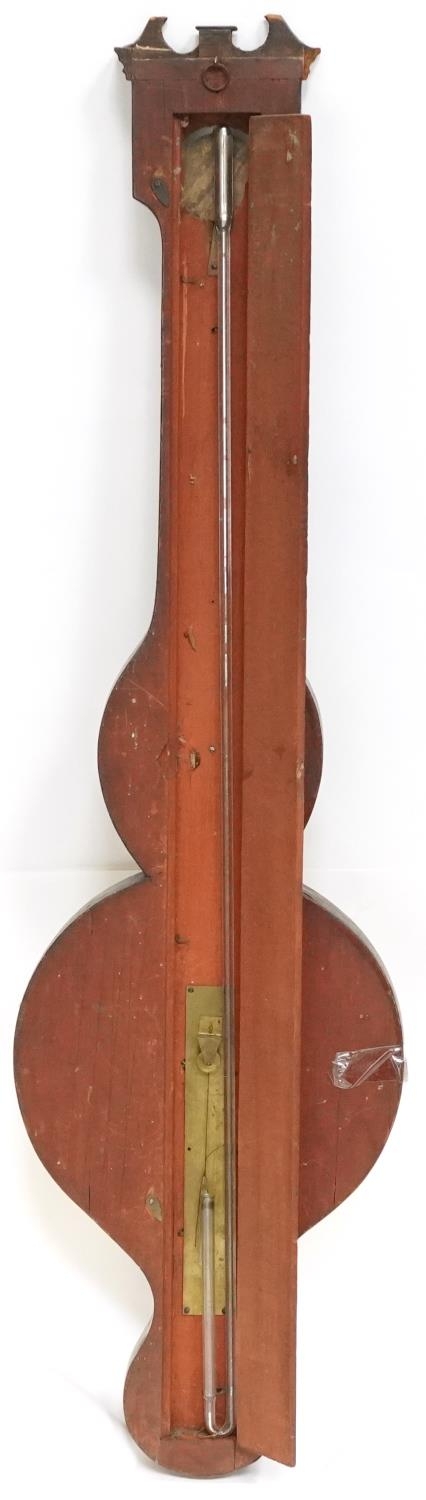 Three 19th century mahogany wall barometers with thermometers, one with enamelled plaque, - Image 6 of 15