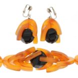 Art Deco Bakelite necklace and matching earrings, the necklace 46cm in length, total 155.0g