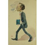 Matthew Pritchett - Gentlemen smoking wearing spectacles, ink caricature, mounted framed and glazed,