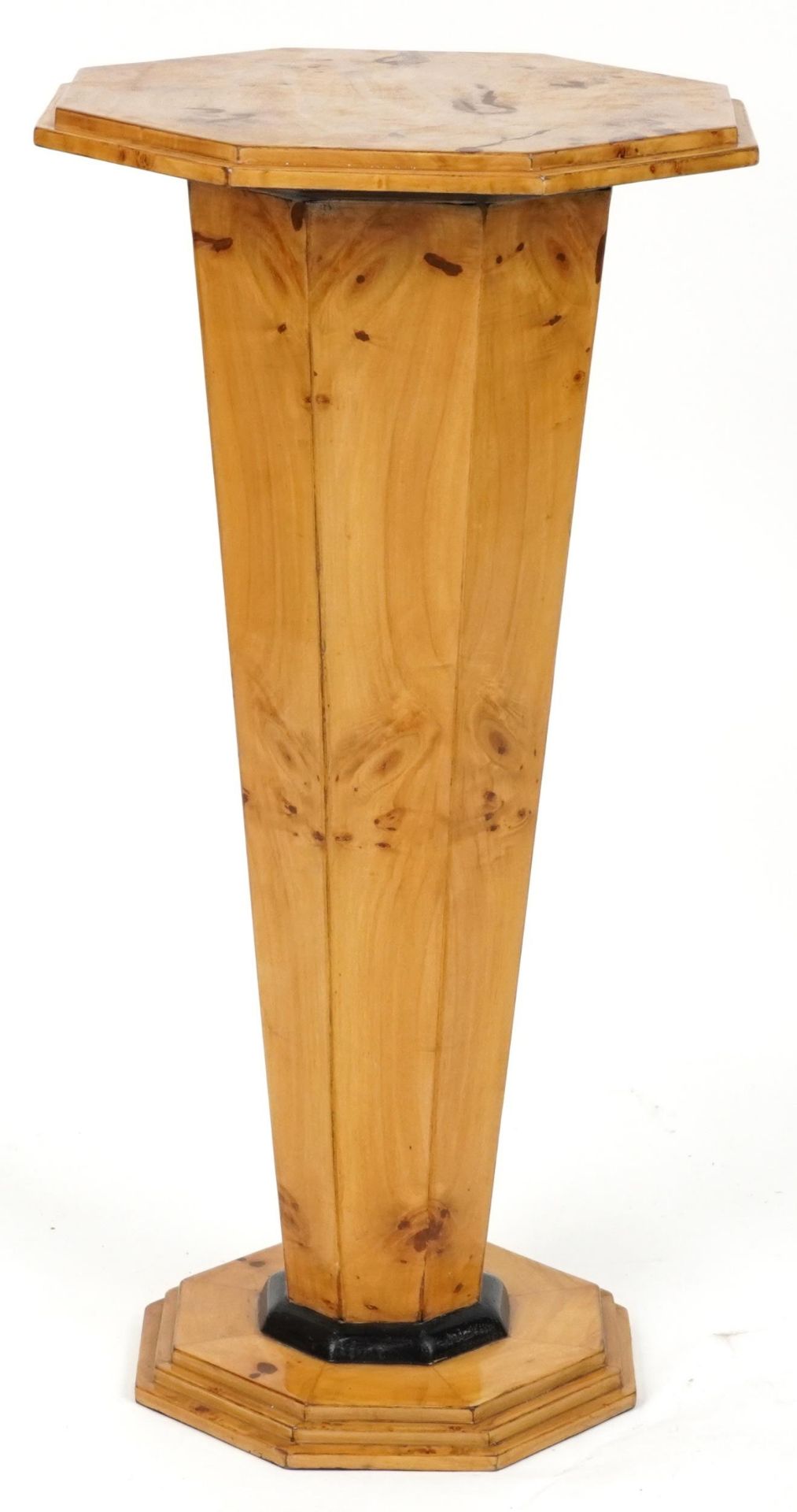 Art Deco style octagonal bird's eye maple effect pedestal with tapering column, 78.5cm high - Image 3 of 3