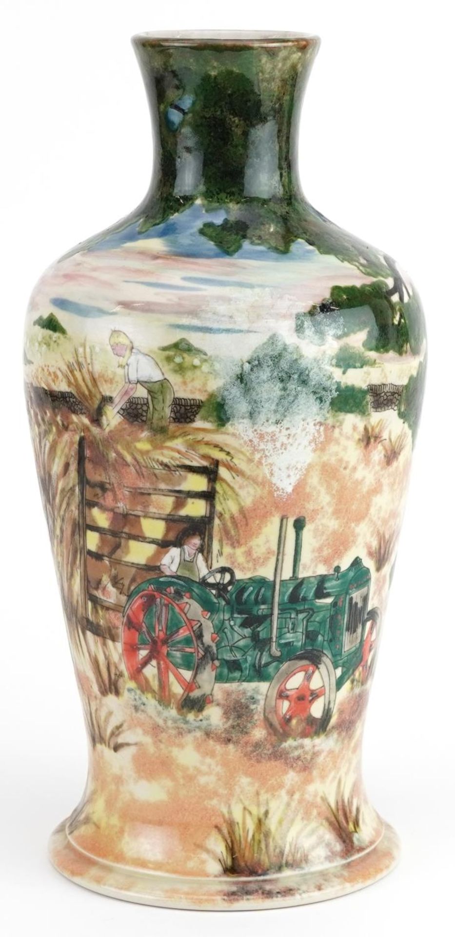 Large Cobridge baluster vase hand painted with farmers, limited edition 79/150, 31.5cm high