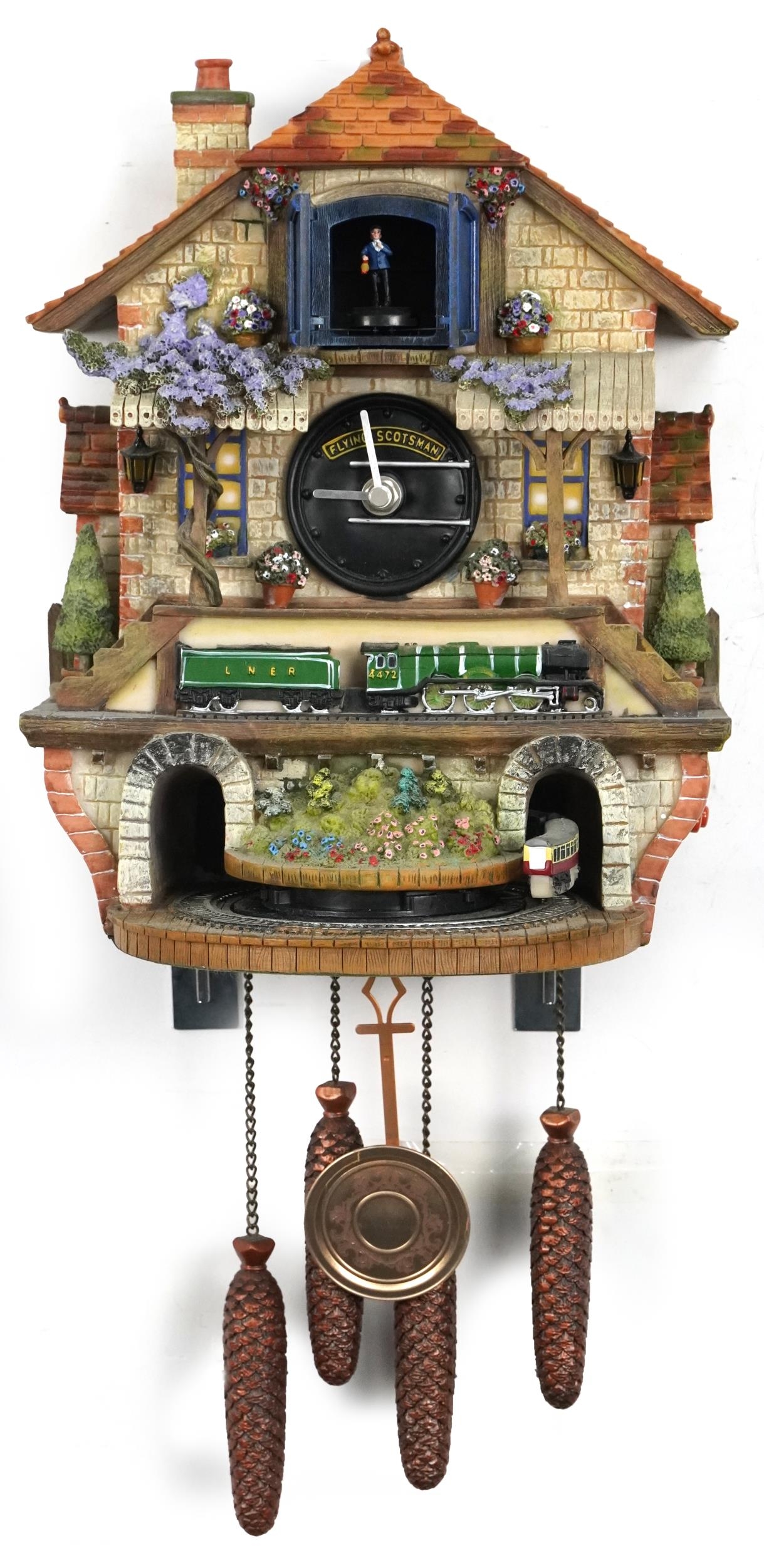 Bradford Edition Memories of Steam Flying Scotsman cuckoo clock, 31.5cm high