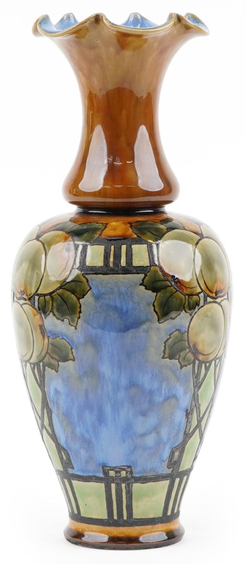 Eliza Simmance for Royal Doulton, Art Nouveau stoneware vase hand painted with fruit and leaves, - Image 2 of 4