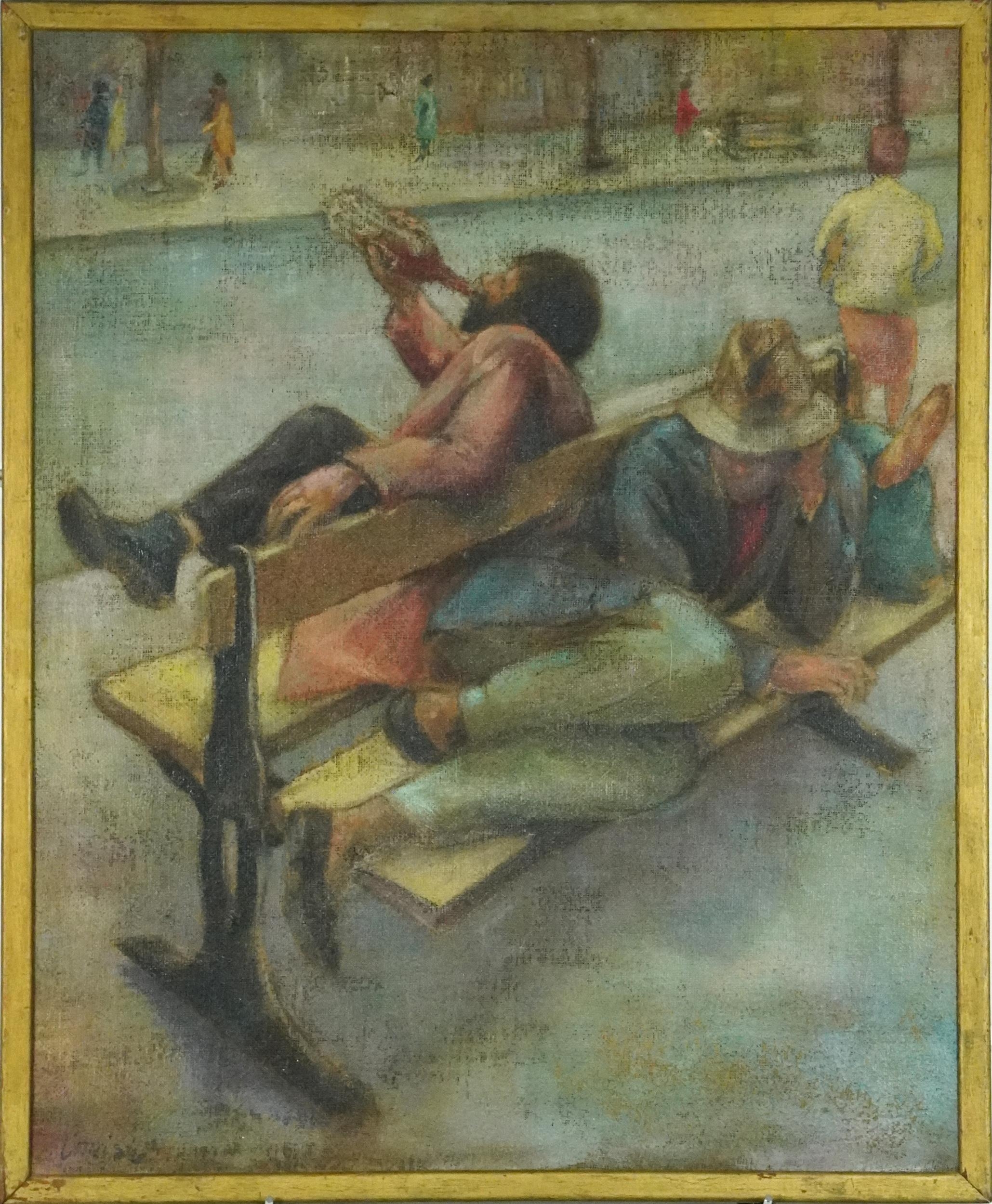 Attributed to Norman Cornish - Street life, post-war British oil on canvas, inscribed verso, framed, - Image 2 of 5