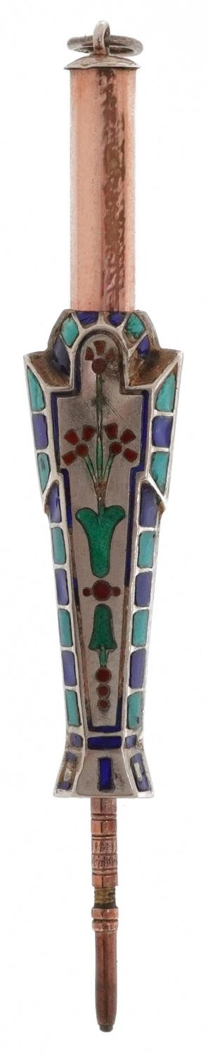 Egyptian Revival unmarked silver enamel propelling pencil in the form of Tutankhamun, 8cm in - Image 3 of 3