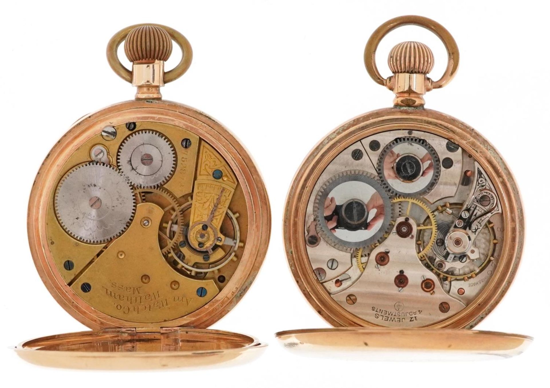 Two gentlemen's gold plated open face keyless pocket watches comprising Waltham and Admiralty, - Image 3 of 7