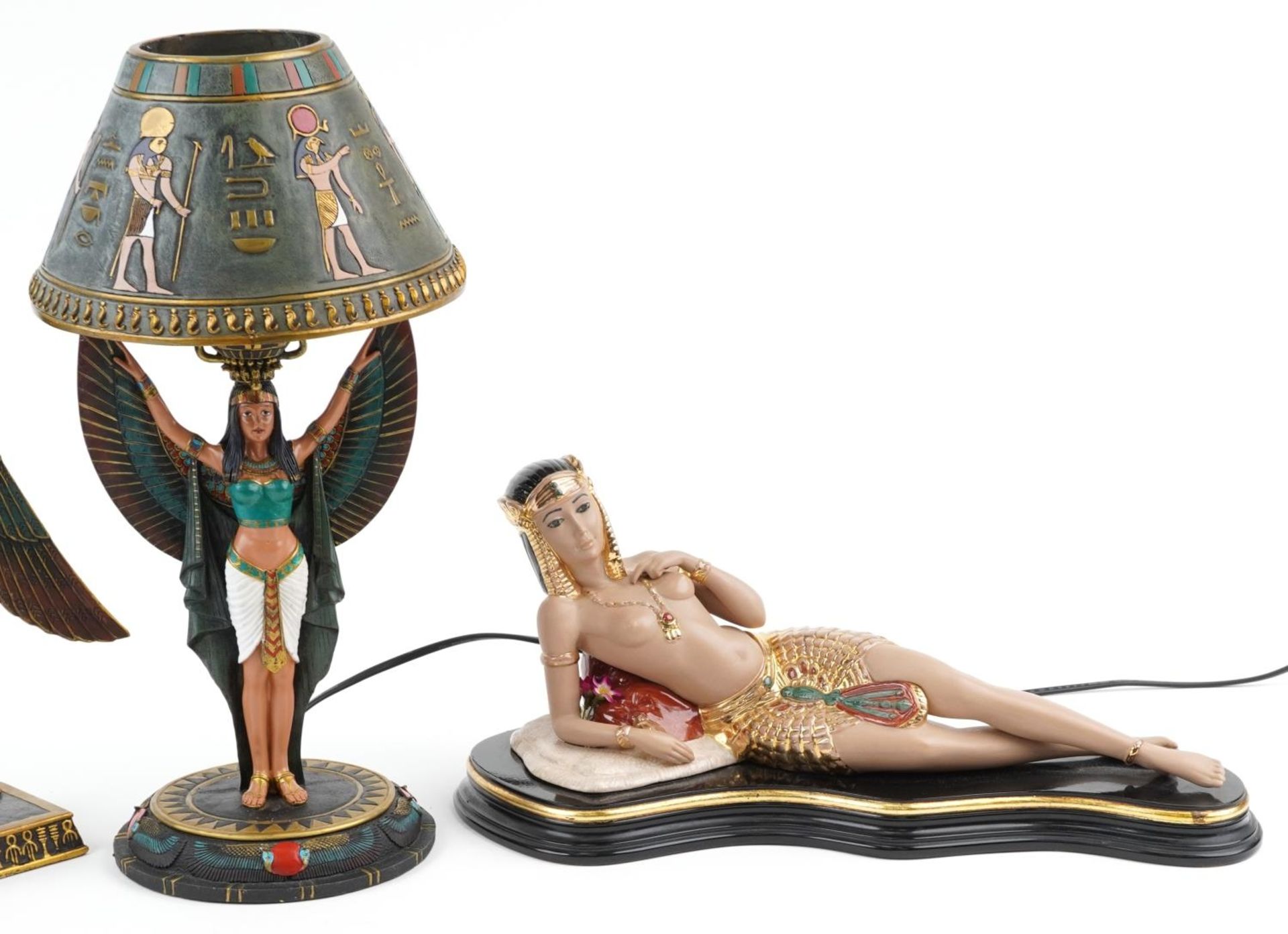 Egyptian Revival figures and a Nemesis Now Wings of Isis table lamp, the figures comprising - Bild 3 aus 6