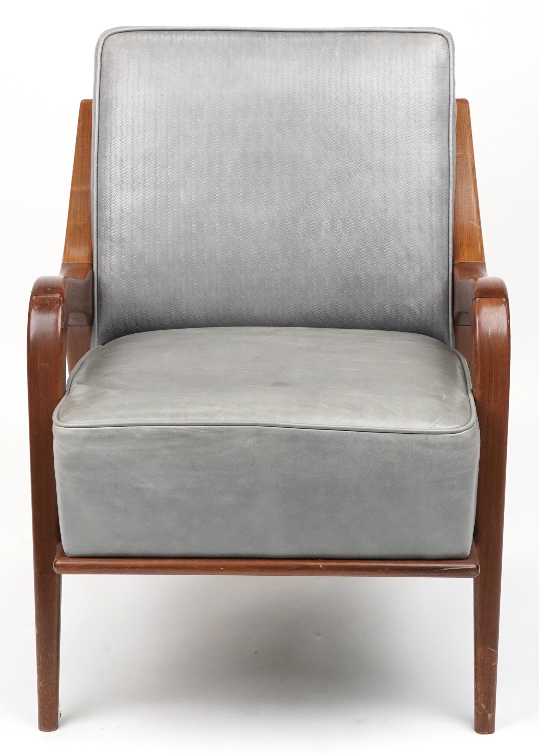 Scandinavian design hardwood lounge chair having a bluish grey upholstered back and seat, 86cm H x - Image 2 of 4