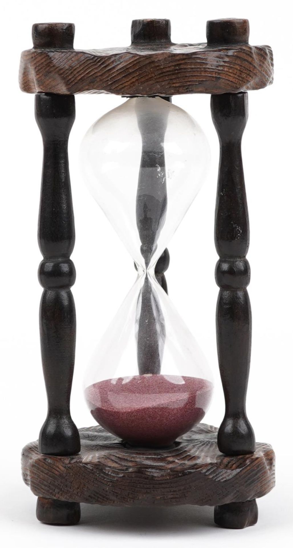 Antique style hardwood hour glass timer, 22cm high