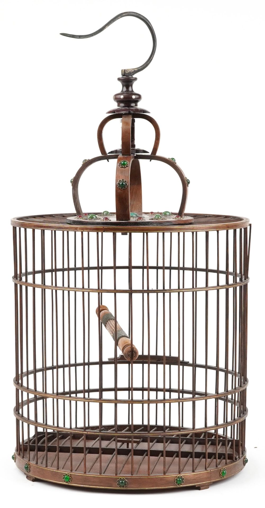 Chinese hardwood hanging birdcage with green and red cabochons, 65cm high - Bild 3 aus 4