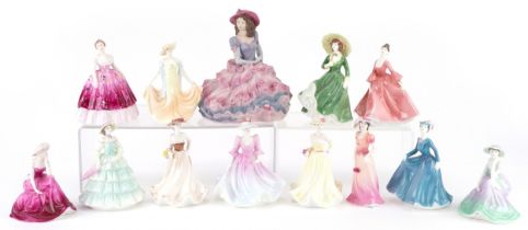 Thirteen collectable Coalport figurines including The Age of Elegance Covent Garden, Fascination and