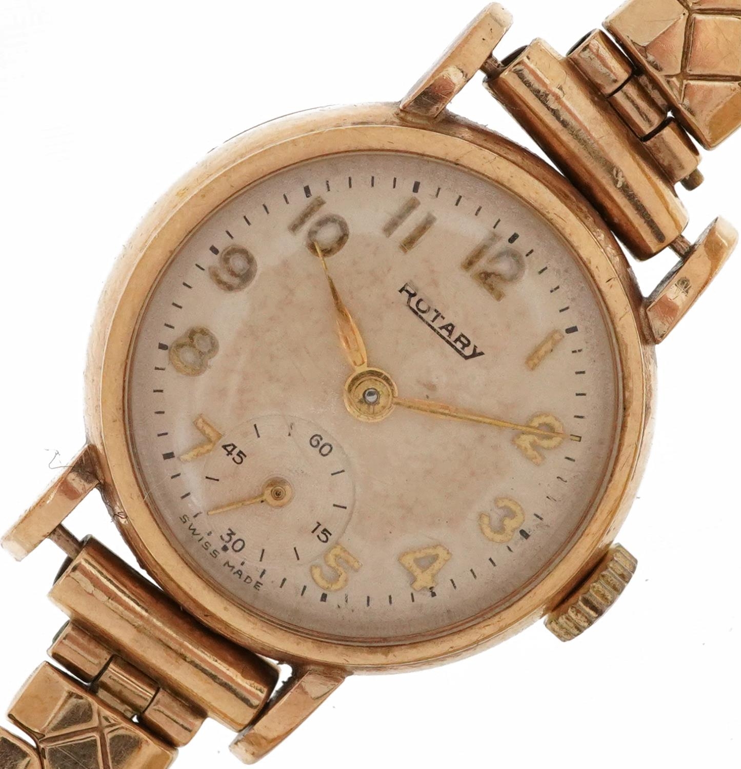 Rotary, ladies 9ct gold manual wind wristwatch having Arabic numerals on a gold plated strap, 22mm