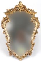 French style gilt and silver painted cartouche wall mirror, 74cm x 49cm