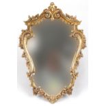 French style gilt and silver painted cartouche wall mirror, 74cm x 49cm