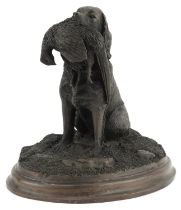 David Hughes, contemporary cold cast bronze statue of a gundog with it's catch, limited edition of