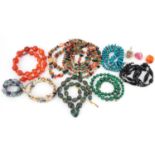 Semi precious stone jewellery comprising eight necklaces and three pendants including carnelian,