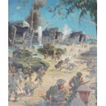 Harry Arthur Riley - Normandy, Military interest oil on unstretched canvas, overall 85cm x 59.5cm