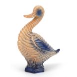 Carlton Ware, Art Deco ribbed duck having a peach and blue glaze, 21.5cm high