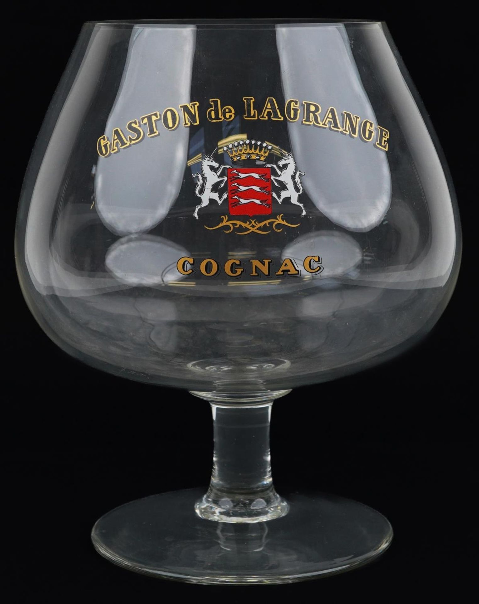 19th/early 20th century oversized cognac glass advertising Gaston de la Grange Cognac, 30cm high