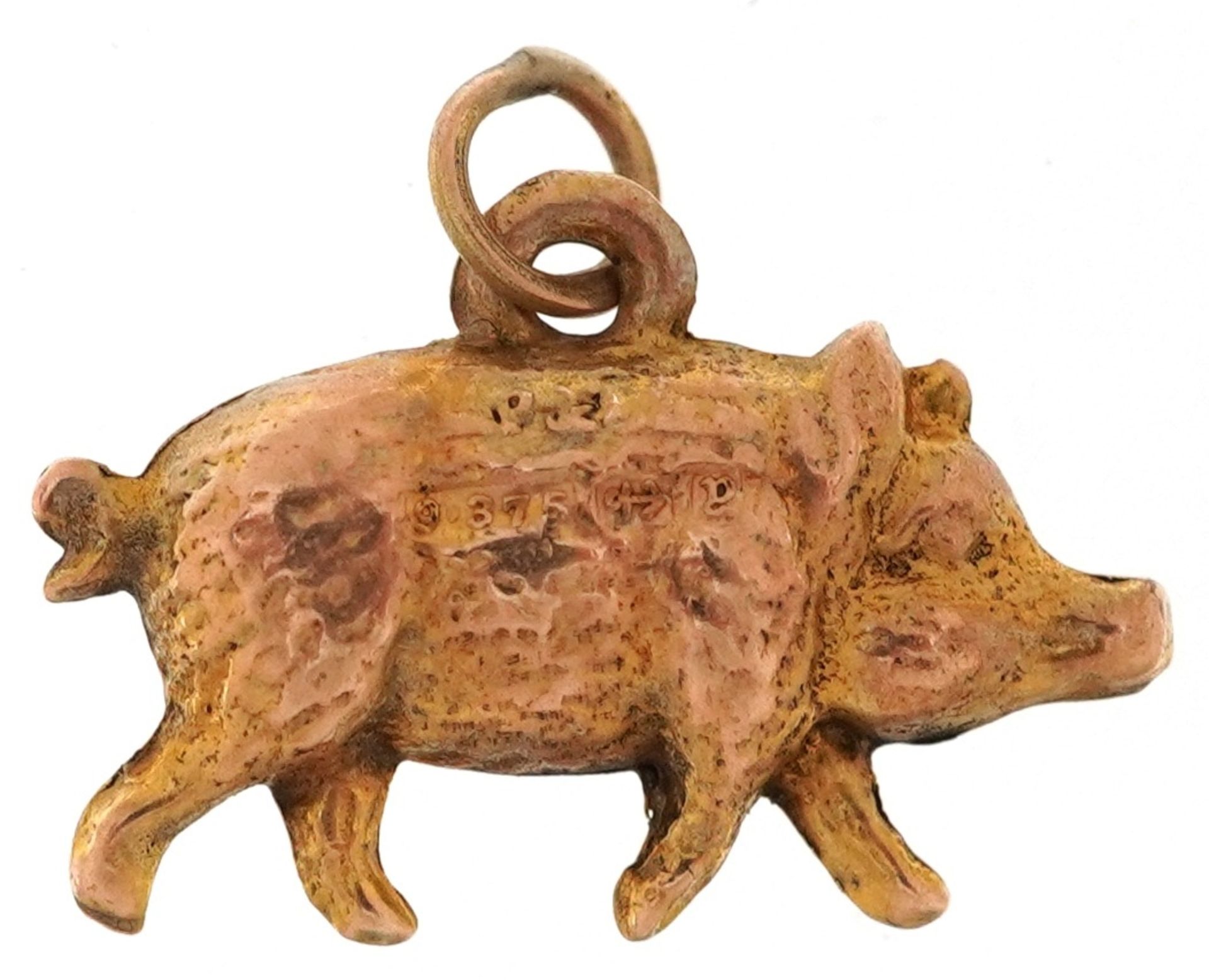 Victorian 9ct rose gold charm in the form of a pig, Birmingham 1898, 1.6cm in length, 0.5g - Bild 2 aus 3