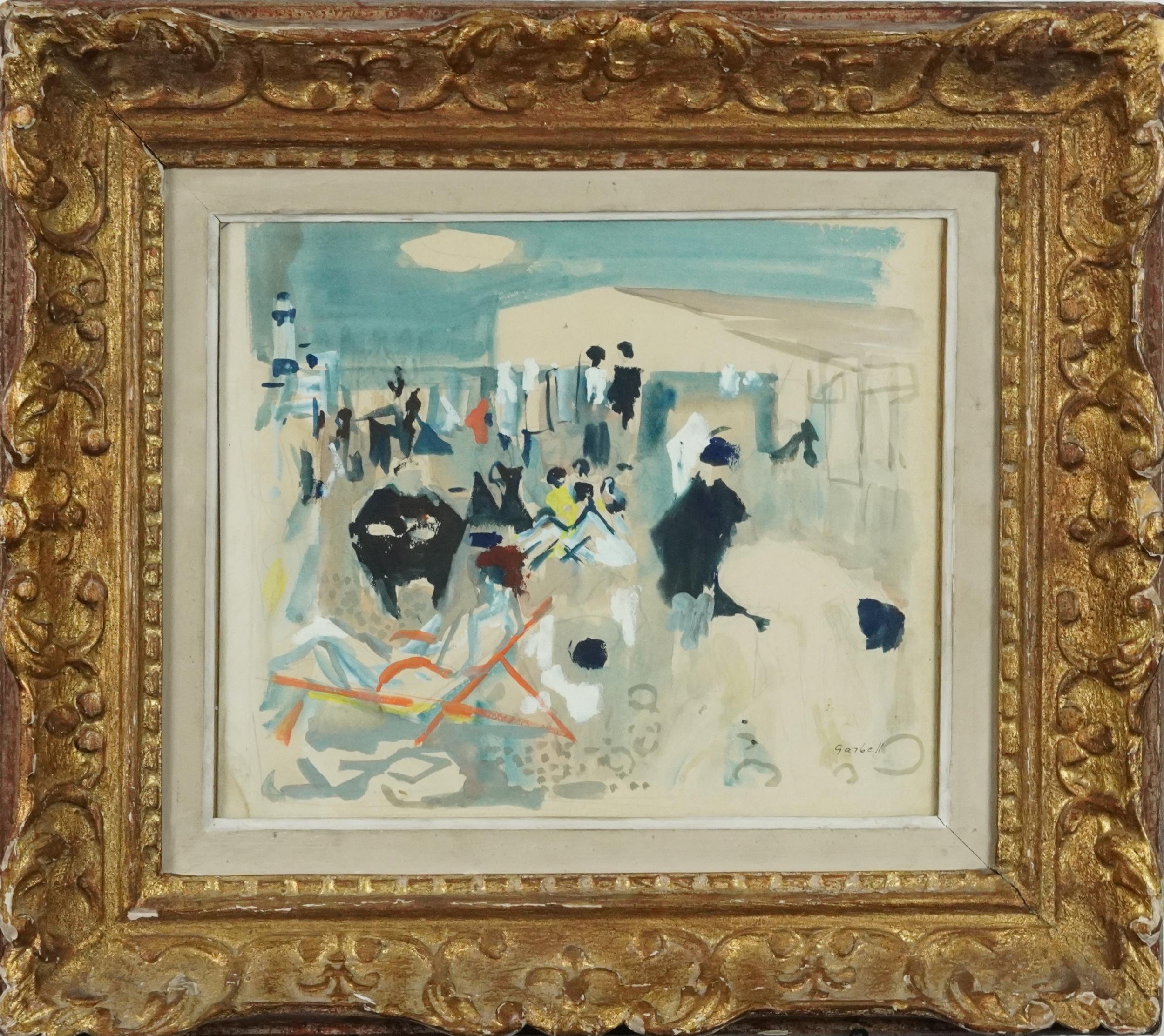 Alexandre Sascha Garbell - Beach scene with figures, French Impressionist heightened watercolour, - Image 2 of 4