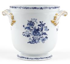 Vista Alegre, Portuguese cache pot with twin handles decorated with flowers, 22cm high