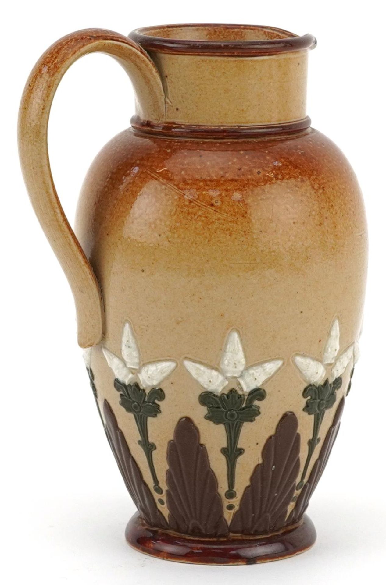 Doulton Lambeth, Art Nouveau Royal Doulton stoneware jug hand painted and incised with stylised - Bild 2 aus 3