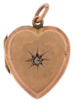 9ct gold back and front love heart locket set with a diamond, 2.2cm high, 4.5g