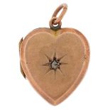 9ct gold back and front love heart locket set with a diamond, 2.2cm high, 4.5g