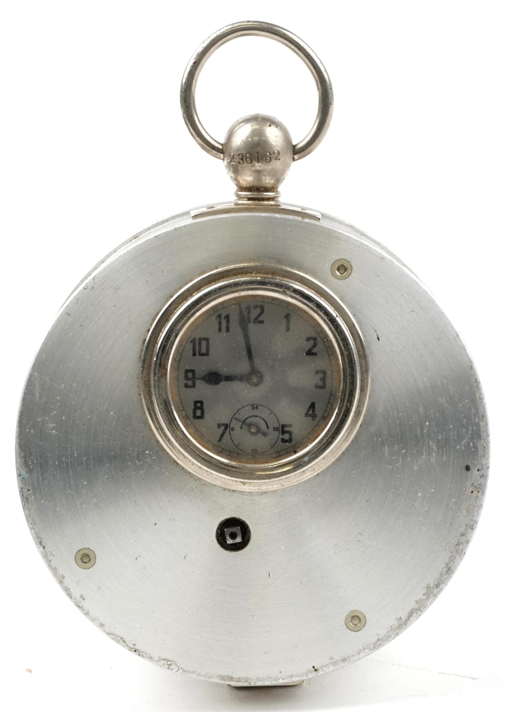 Vintage night watchman's clock with silvered circular dial having Arabic numerals numbered 236162, - Image 2 of 5