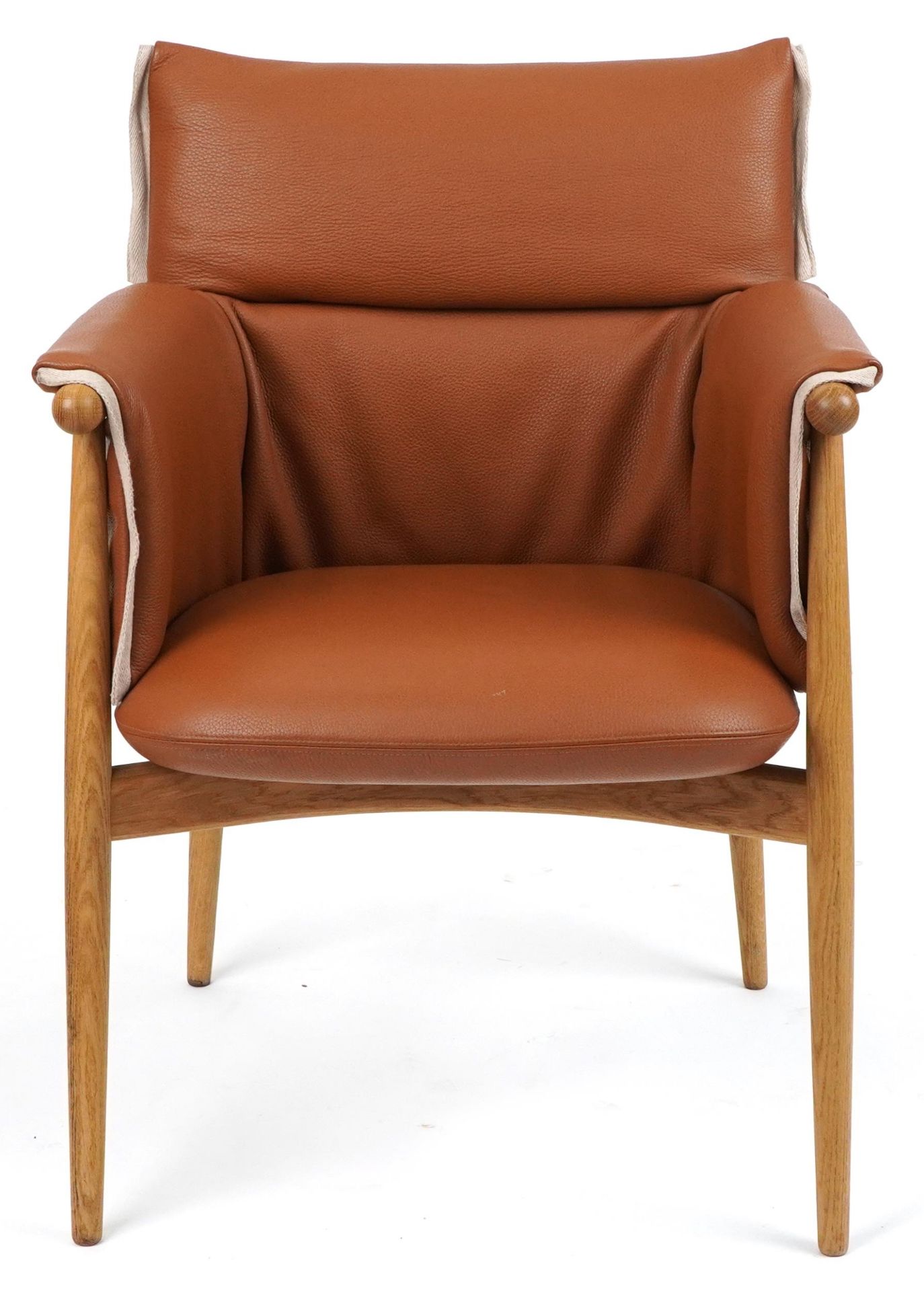 Carl Hansen & Son, Danish lightwood and brown leather upholstery embrace armchair, plaque to the - Image 2 of 5