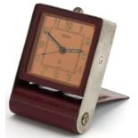 Vintage Jaeger LeCoultre travel alarm clock with square dial having Arabic numerals, 8cm high