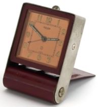 Vintage Jaeger LeCoultre travel alarm clock with square dial having Arabic numerals, 8cm high