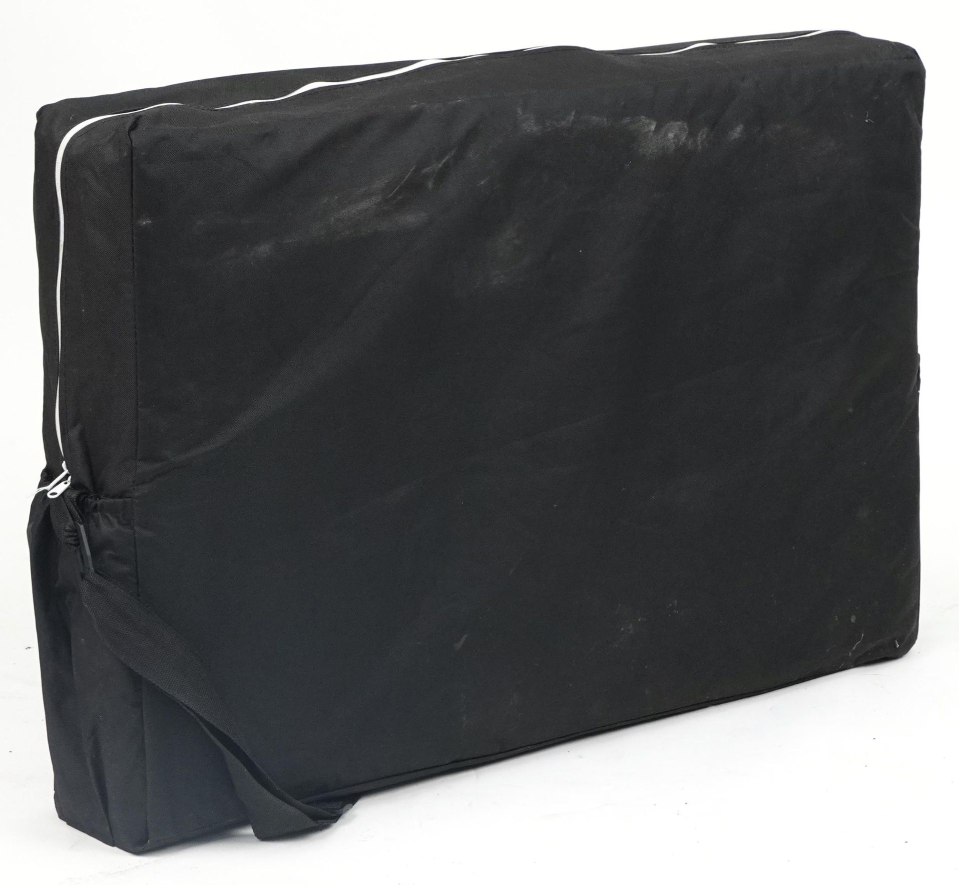 Folding aluminium and black leatherette massage table with protective bag, 83cm H x 184cm W x 59cm D - Bild 6 aus 6