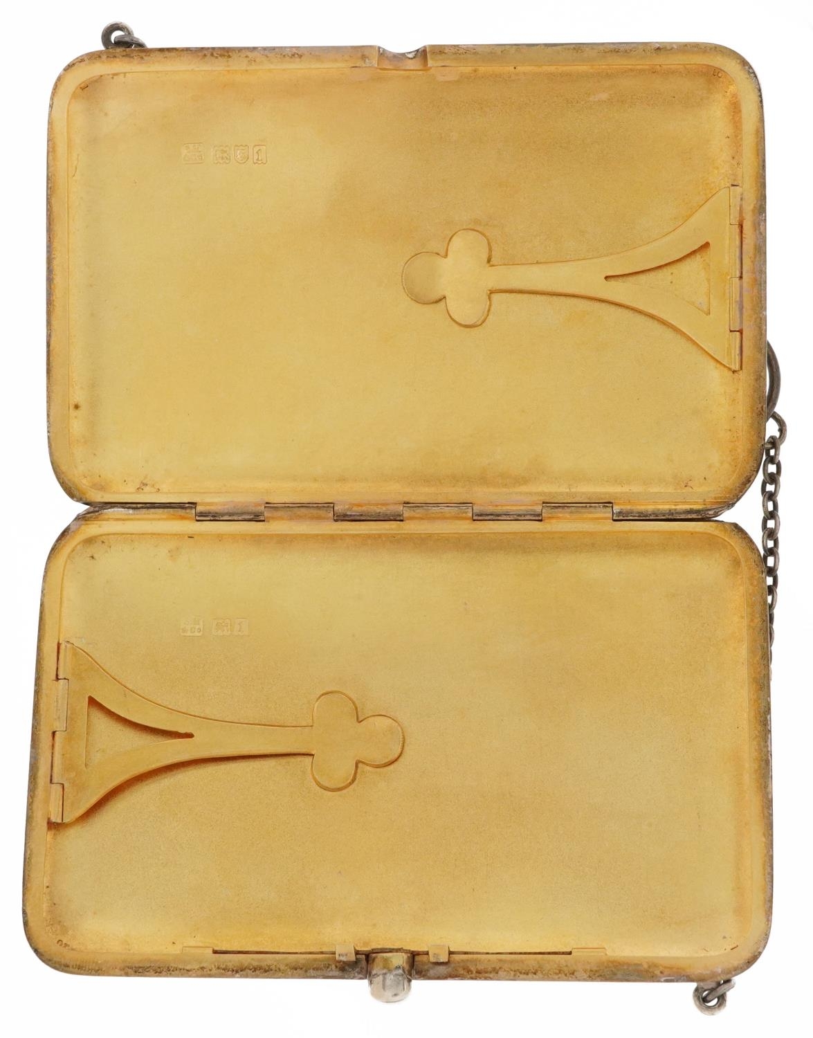 Sampson Mordan & Co Ltd, George V rectangular silver chatelaine card case with gilt interior, London - Image 3 of 6