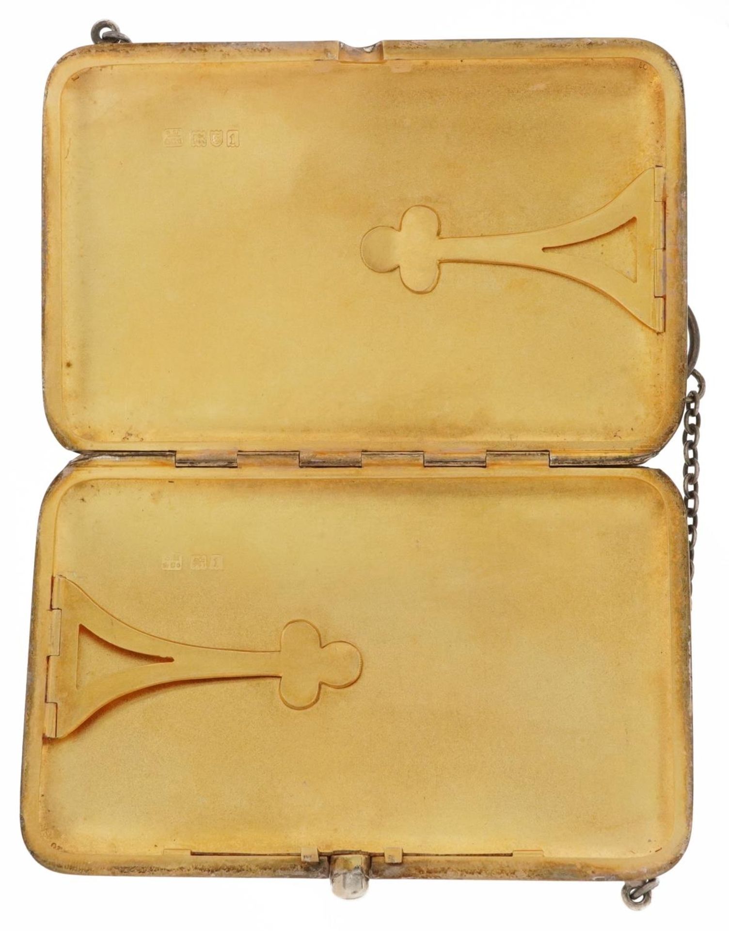 Sampson Mordan & Co Ltd, George V rectangular silver chatelaine card case with gilt interior, London - Bild 3 aus 6